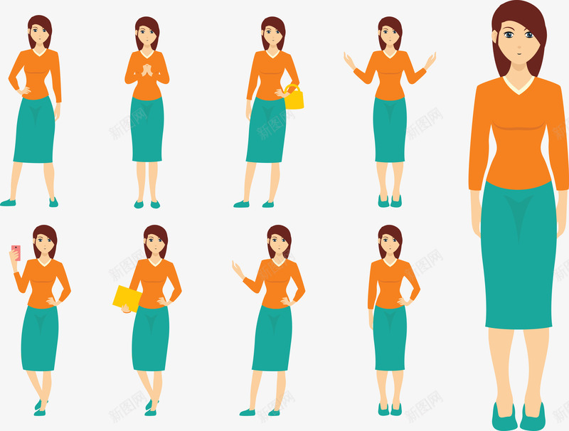 职业人士png免抠素材_新图网 https://ixintu.com 套装 女西装 干练 橙色 裙装