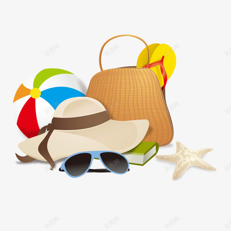 沙滩帽旅行png免抠素材_新图网 https://ixintu.com 旅行 沙滩帽 海星 眼镜