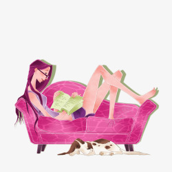 沙发上的美女美女坐沙发上看书高清图片