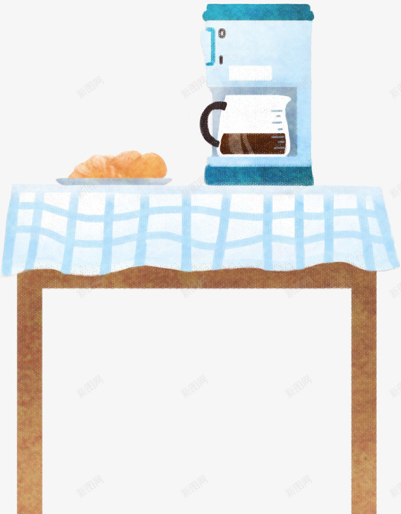 手绘可爱蓝色咖啡机桌子png免抠素材_新图网 https://ixintu.com 可爱 咖啡 桌子 蓝色