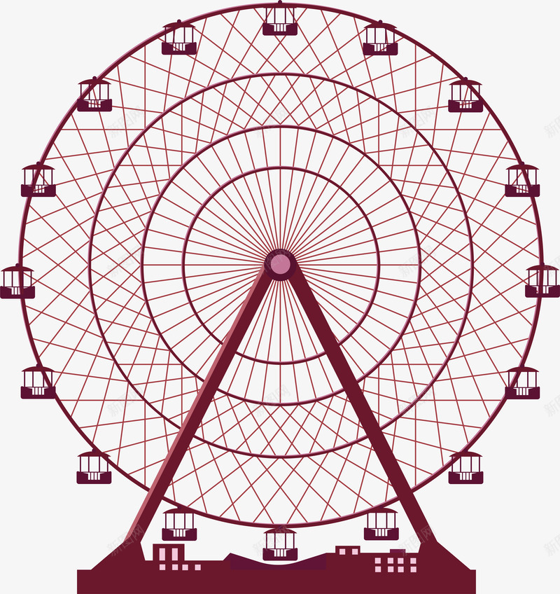 红色手绘的摩天轮png免抠素材_新图网 https://ixintu.com 动漫动画 卡通手绘 手绘摩天轮 摩天轮 游乐场 装饰图