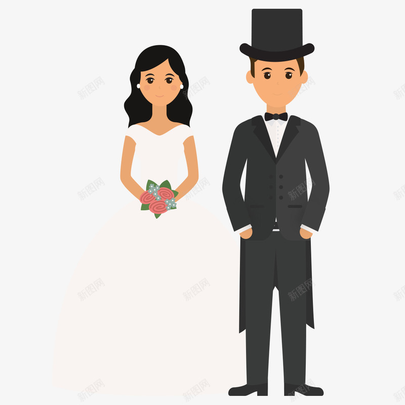 卡通婚礼png免抠素材_新图网 https://ixintu.com 一对新人 图示 婚礼 幸福 插图 新娘新郎