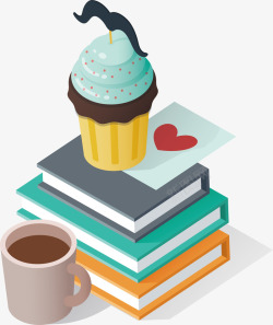 杯子蛋糕和书本矢量图素材