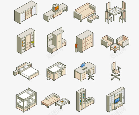 家具和电器图标矢量图图标