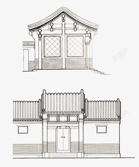 古代建筑png免抠素材_新图网 https://ixintu.com 古典建筑 地产元素 房子 手绘 线条 门院