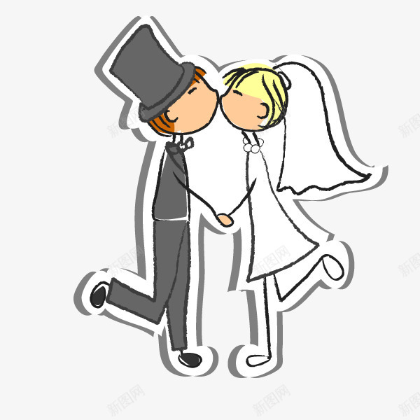 亲吻的新郎新娘简笔画png免抠素材_新图网 https://ixintu.com 亲吻 幸福的 新郎新娘 牵手 相爱的 简笔画