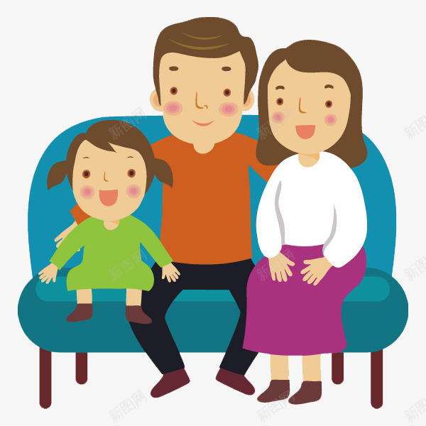 坐在沙发上的一家人png免抠素材_新图网 https://ixintu.com 一家人 卡通 沙发 温馨的 蓝色的 高兴地