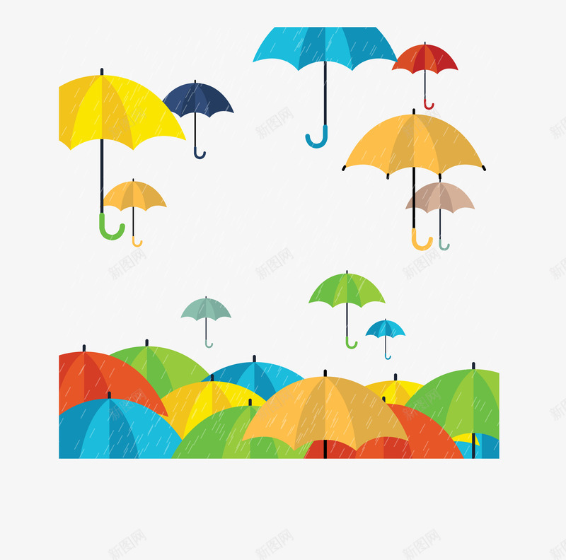 彩色雨伞矢量图ai免抠素材_新图网 https://ixintu.com 伞把 特色 矢量PNG 红色 绿色 蓝色 雨伞 黄色 矢量图