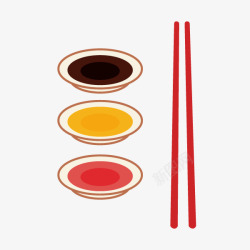 酱牛腱子红色筷子和三色蘸酱高清图片