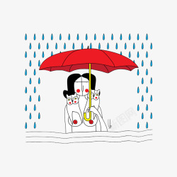 卡通下雨撑伞素材