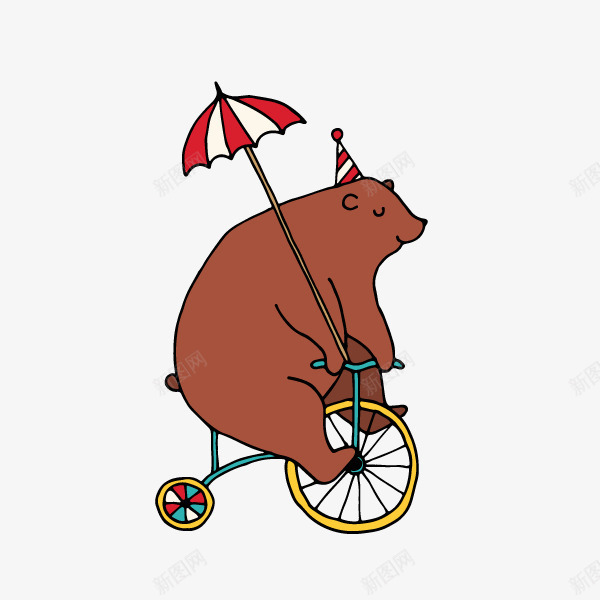 骑着行车马戏团棕熊png免抠素材_新图网 https://ixintu.com 动物 卡通棕熊 手绘棕熊 棕熊 自行车 雨伞 马戏团