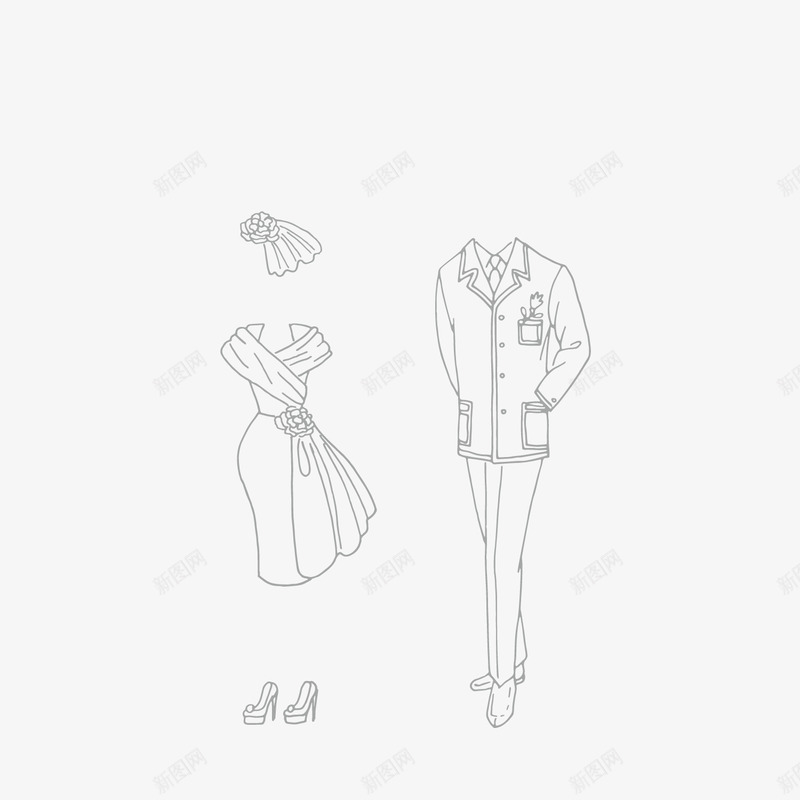 男女换哈套装png免抠素材_新图网 https://ixintu.com 套装 素描婚纱 线条 西装 黑色