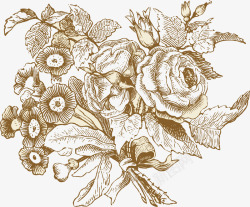 古典怀旧风格线描花卉叶子素材