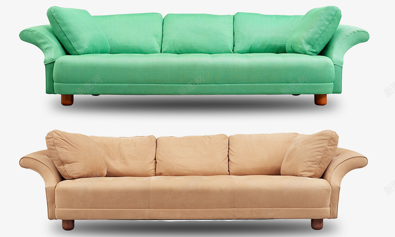 绿色驼色沙发png免抠素材_新图网 https://ixintu.com 抱枕沙发 敞背沙发 绿色沙发 靠背沙发 驼色沙发