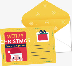 可爱圣诞小人可爱黄色圣诞明信片海报