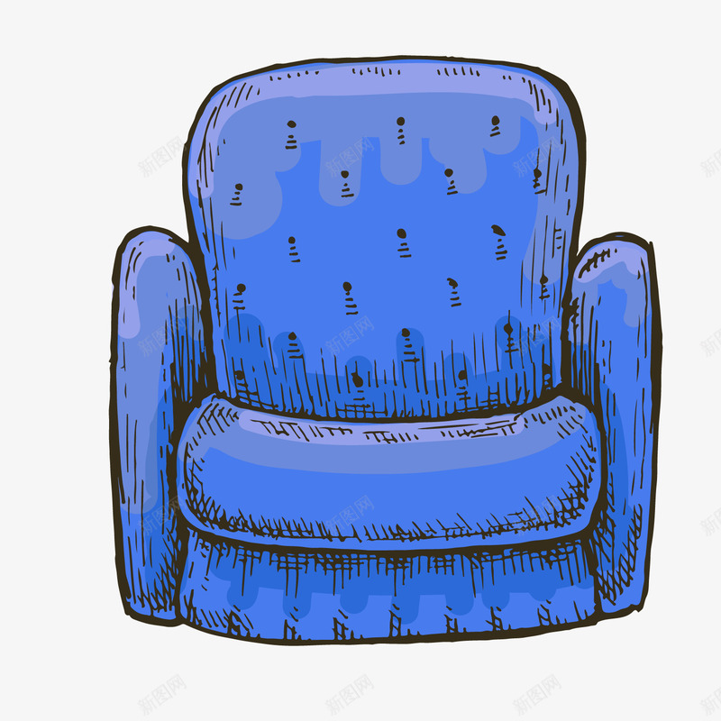 蓝色沙发卡通图标矢量图ai_新图网 https://ixintu.com 卡通图标 扁平化 沙发 素描 绘画 蓝色 矢量图