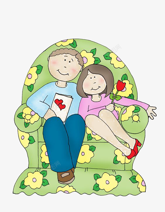 沙发上的人png免抠素材_新图网 https://ixintu.com 卡通 夫妻 家居 手绘 插画 沙发 温馨