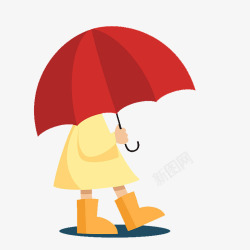 扁平化可爱插图撑着红色雨伞走路素材