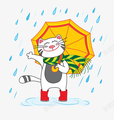 打着雨伞的猫png免抠素材_新图网 https://ixintu.com 下雨 可爱 黄色伞
