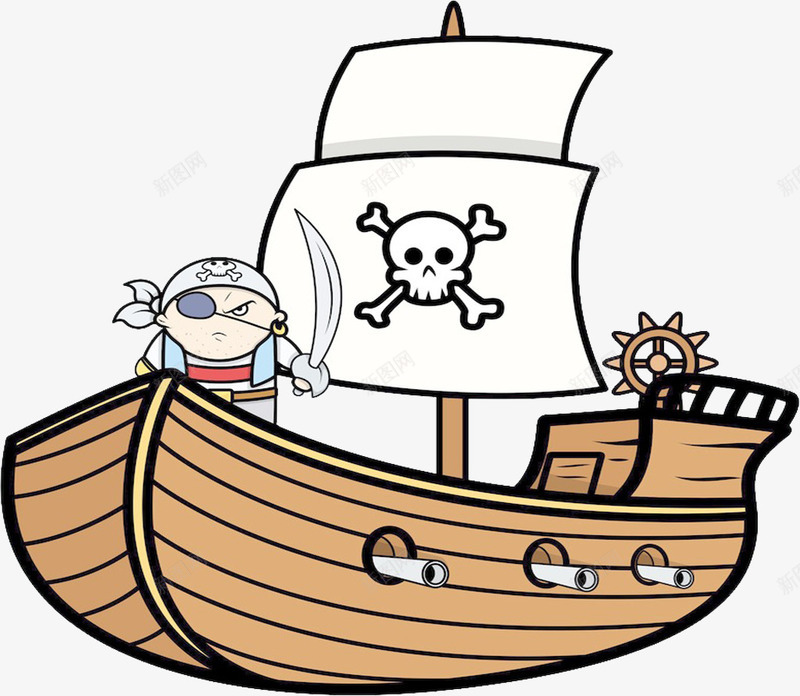 手绘海盗船png免抠素材_新图网 https://ixintu.com 卡通海盗船 大航海 海盗 海盗出海 海盗船 航海海盗