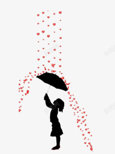 插画png免抠素材_新图网 https://ixintu.com 人物剪影 唯美 插画 爱心 装饰 雨伞