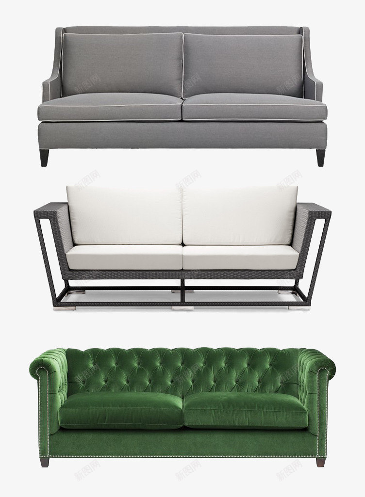 家具沙发psd免抠素材_新图网 https://ixintu.com 产品实物 沙发 灰色 白色 绿色