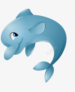 卡通手绘可爱蓝色海豚矢量图素材
