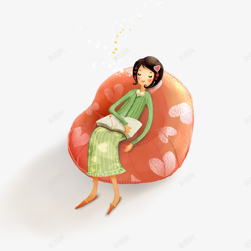 女子坐在沙发上看书png免抠素材_新图网 https://ixintu.com 女子 沙发 看书 短发