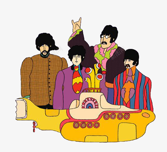 披头士乐队在黄色潜水艇上png免抠素材_新图网 https://ixintu.com 乐队 卡通 披头士 潜水艇 造型 黄色