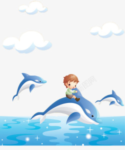 海豚背上的男孩素材