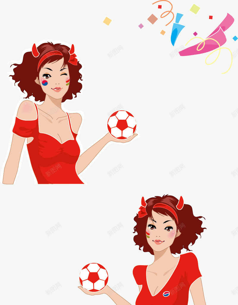 穿红裙的足球美女png免抠素材_新图网 https://ixintu.com 时尚女人 穿红裙美女矢量 红裙 美女 足球