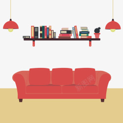 书和红色沙发矢量图素材