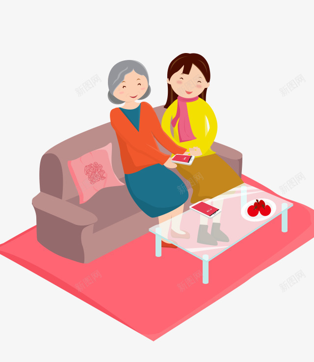 h5坐在沙发上的奶奶png免抠素材_新图网 https://ixintu.com h5素材坐在沙发上的奶奶 卡通人物 孙女