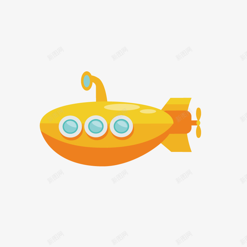 卡通手绘黄色的潜水艇png免抠素材_新图网 https://ixintu.com 创意 动漫动画 卡通手绘 潜水艇 装饰 黄色的