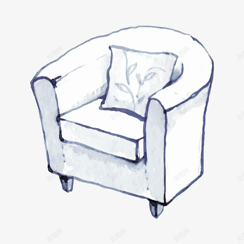 手绘家具png免抠素材_新图网 https://ixintu.com 单人沙发 家具 手绘家具 手绘沙发 抱枕 纯色调