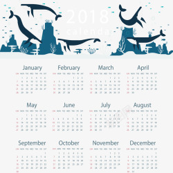 可爱海豚2018年日历矢量图素材
