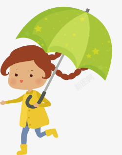 漫步雨中打着绿色雨伞的女孩矢量图高清图片