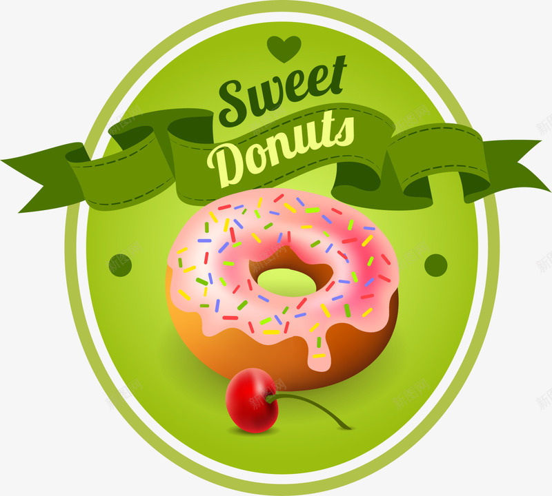 绿色甜甜圈标志png免抠素材_新图网 https://ixintu.com 甜品 甜品店 甜甜圈 甜食 绿色标签 蛋糕店 食品 食物