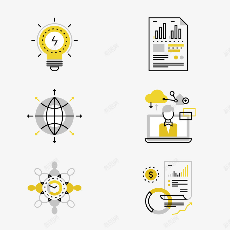 黄色现代金融商业标合集矢量图图标eps_新图网 https://ixintu.com 免抠图PNG 商业 图标合集 现代 金融 黄色 矢量图