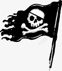 海盗风格图章飘扬的黑色旗帜矢量图图标高清图片