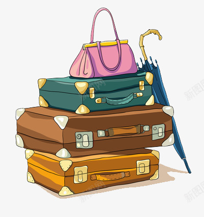 堆在一起的行李箱png免抠素材_新图网 https://ixintu.com 手提包 箱包 雨伞