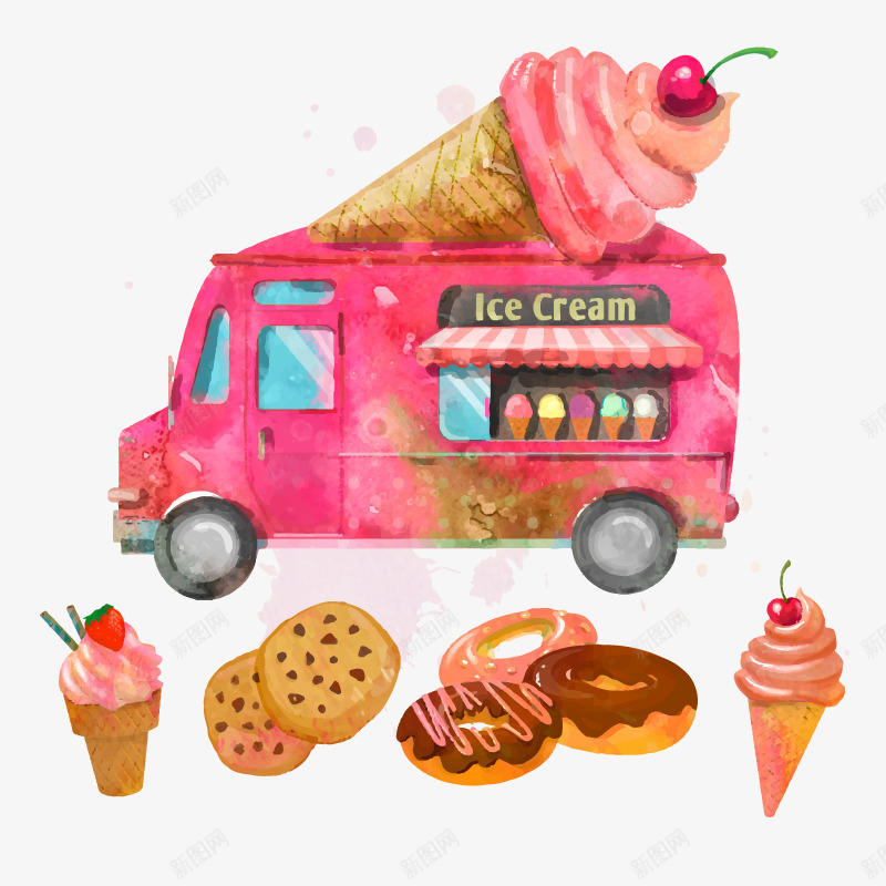 甜点售卖车png免抠素材_新图网 https://ixintu.com 冰淇淋 卡通 甜点 甜甜圈