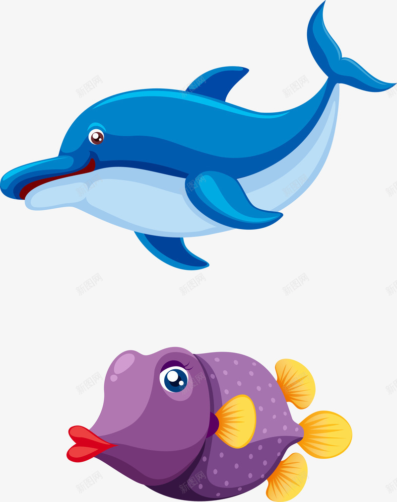 海豚矢量图ai免抠素材_新图网 https://ixintu.com 海豚 紫色 蓝色 鱼 矢量图