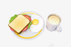 白色三明治手绘牛奶饮品早餐高清图片