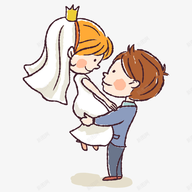 卡通婚纱照png免抠素材_新图网 https://ixintu.com 卡通形象 图示 婚礼 婚纱照 幸福 插图 新人