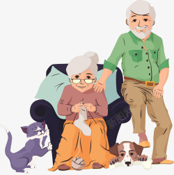 蓝色沙发矢量坐着的老奶奶高清图片