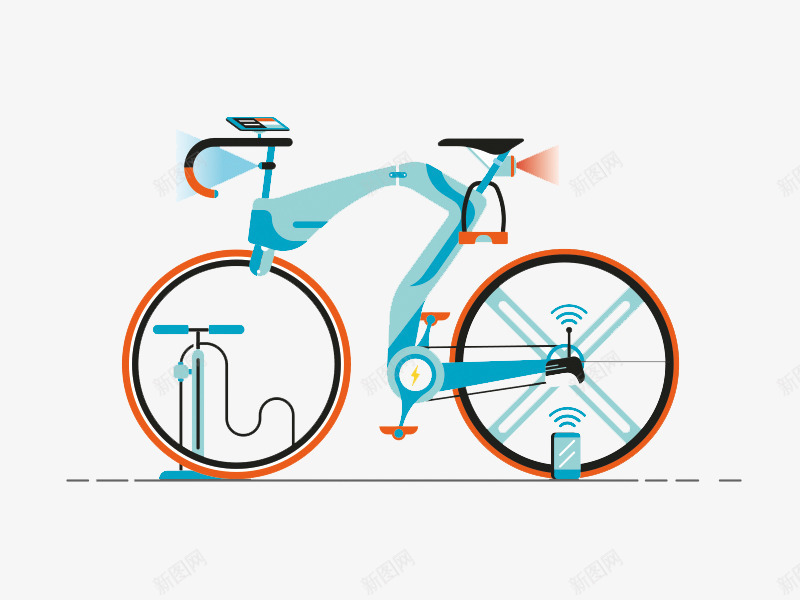 自行车png免抠素材_新图网 https://ixintu.com 单车 国外创意 打气筒 矢量插图 蓝色