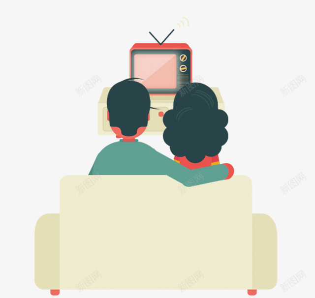 看电视png免抠素材_新图网 https://ixintu.com 人物 人物插画 卡通人物 坐着看电视 插画 沙发 电视