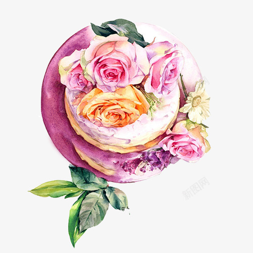 玫瑰花蛋糕手绘画片png免抠素材_新图网 https://ixintu.com 奶油 手绘美食 粉色 花卉造型 蛋糕