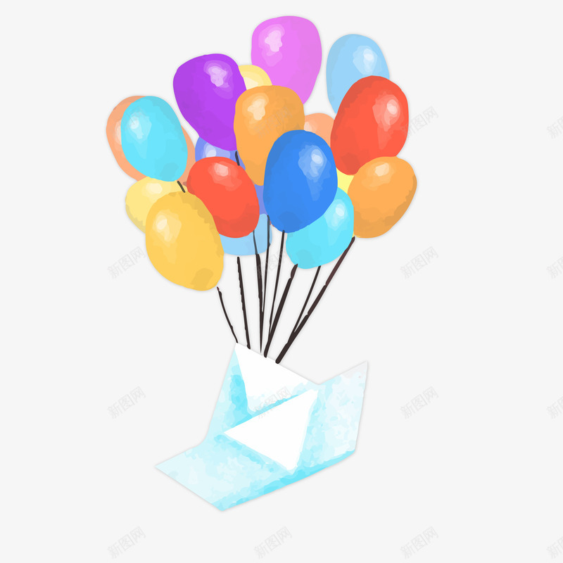 卡通绑着气球的船只矢量图ai免抠素材_新图网 https://ixintu.com 卡通 彩色 折纸 气球 水彩 船只设计 节日 矢量图
